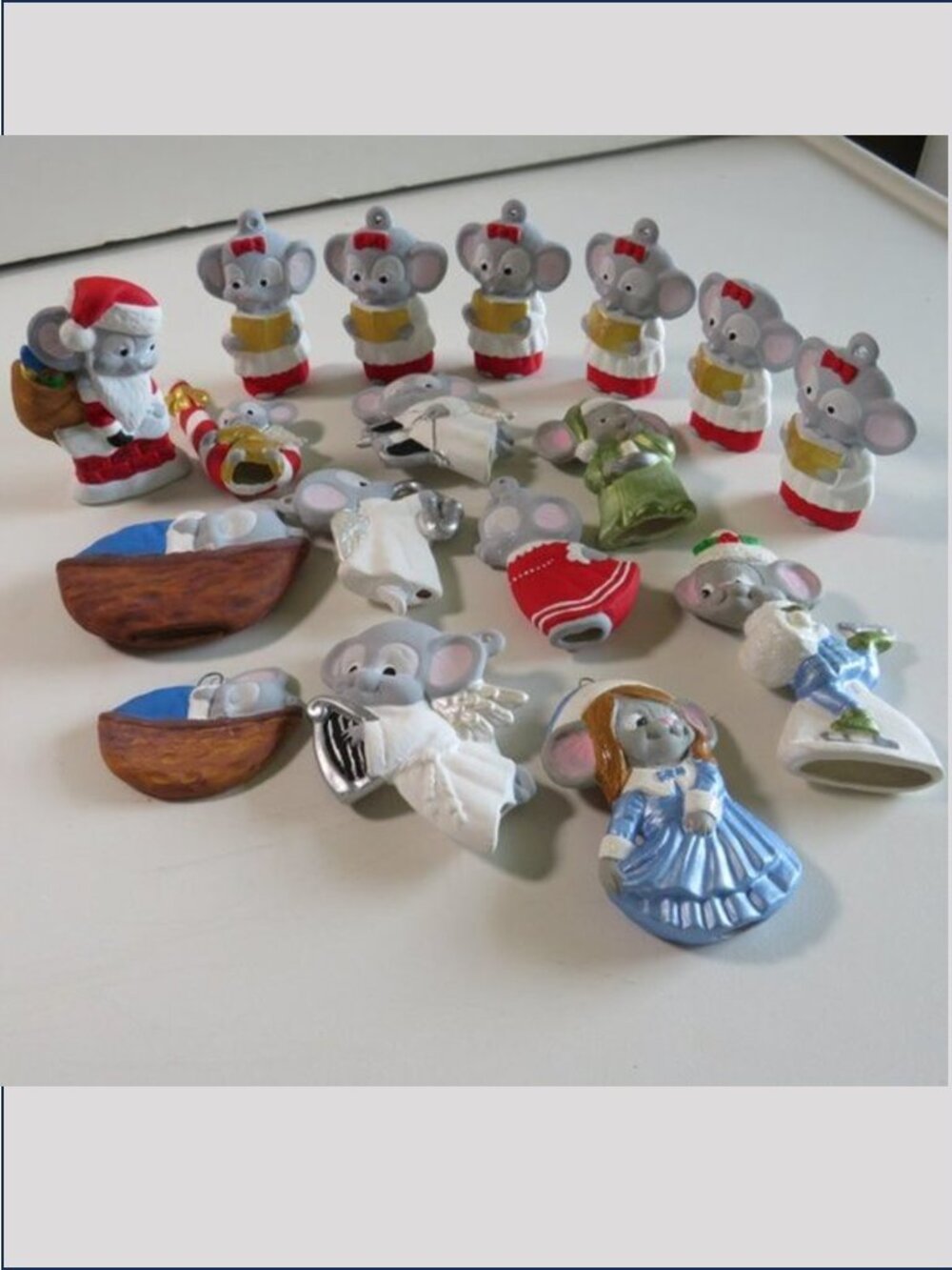 Vintage Hand Painted Ceramic Christmas Mouse Ornaments Whimsical Kitsch Lot 17